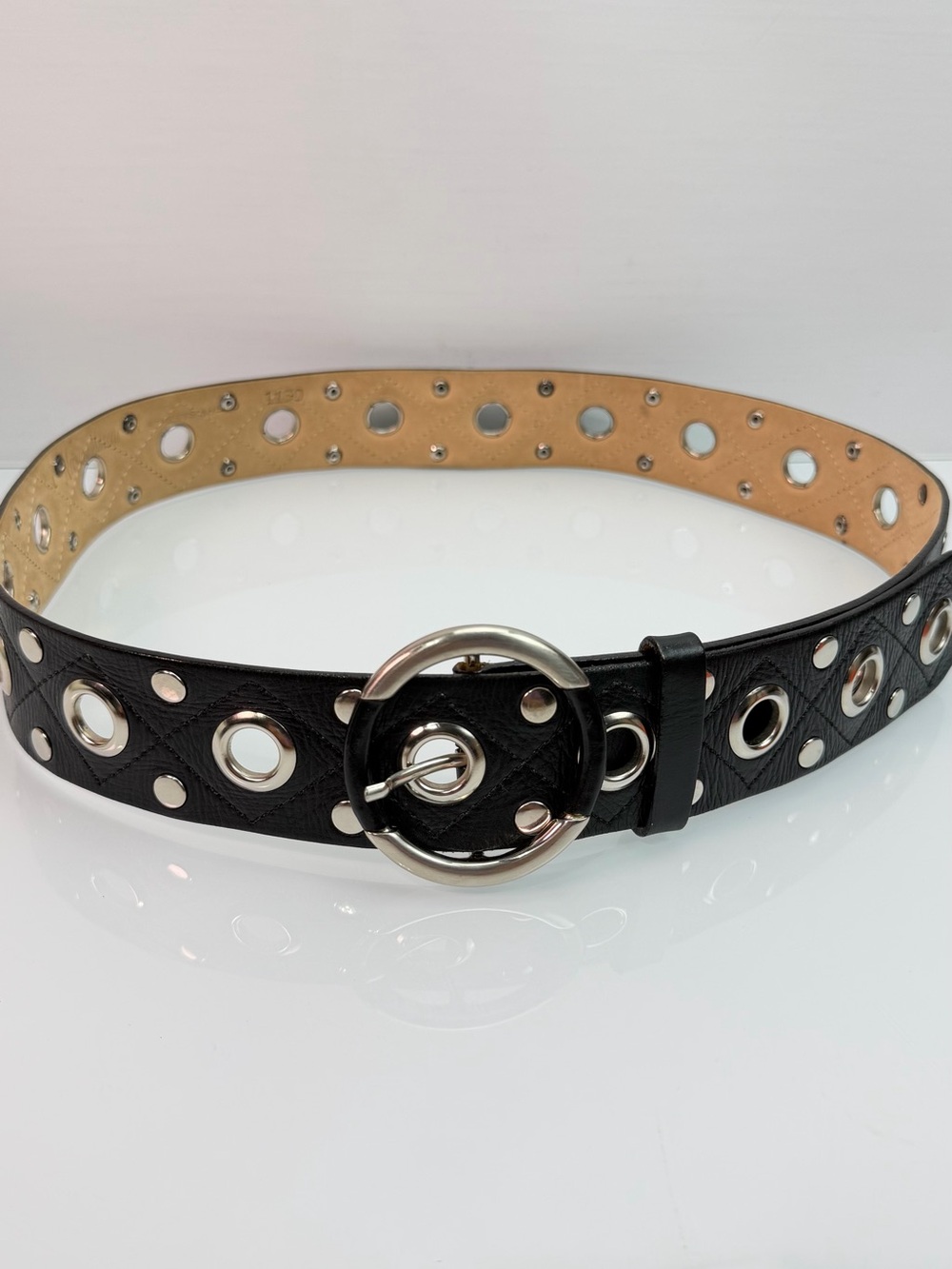 Streets Ahead Neiman Marcus Black Leather Grommet Belt Size L Made In Italy
